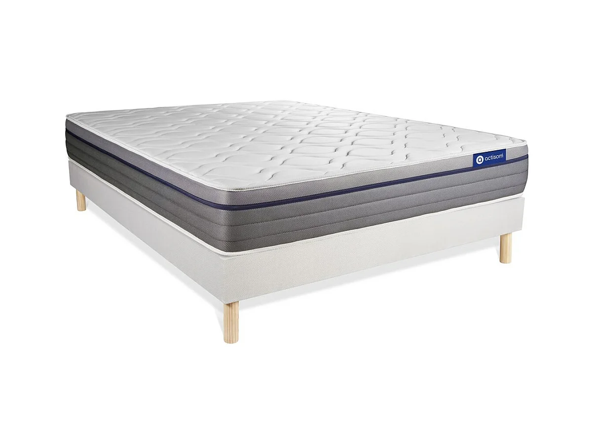 Ensemble matelas Ressorts ensachés+Mémoire de forme ACTIFLEX ZEN 200x200 Maxi épaisseur 7zones de confort + sommier KIT blanc
