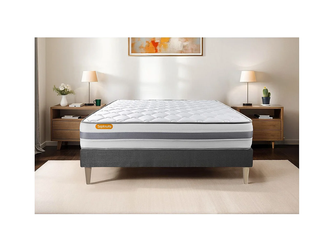 Matelas + sommier gris 160x200 Memo Spring Ressorts ensachés 3 zones de confort MAXI épaisseur