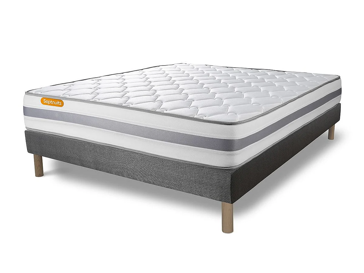 Matelas + sommier gris 160x200 Memo Spring Ressorts ensachés 3 zones de confort MAXI épaisseur