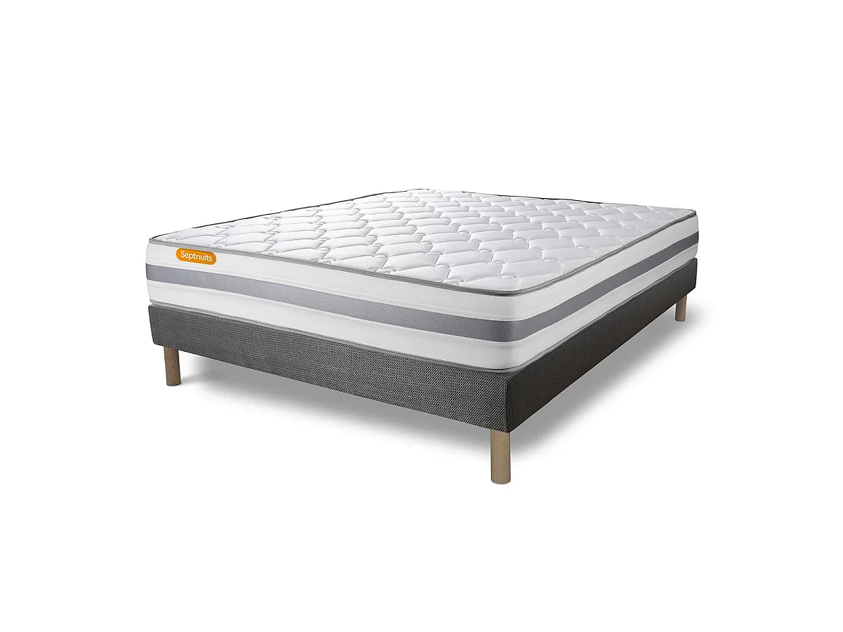 Matelas + sommier gris 160x200 Memo Spring Ressorts ensachés 3 zones de confort MAXI épaisseur