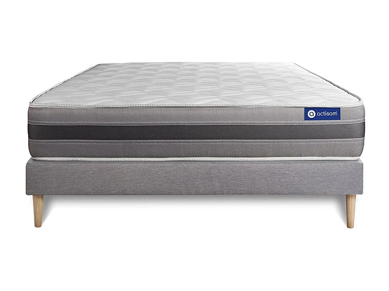 Ensemble matelas ACTILATEX RELAX Latex et mémoire de forme 160x200 cm Maxi épaisseur 5zones de confort + sommier KIT gris