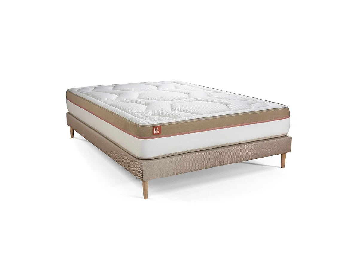 Ensemble LE COSY 160x200cm Mémoire de forme 7 zones de confort - Ep. 30cm + sommier Beige