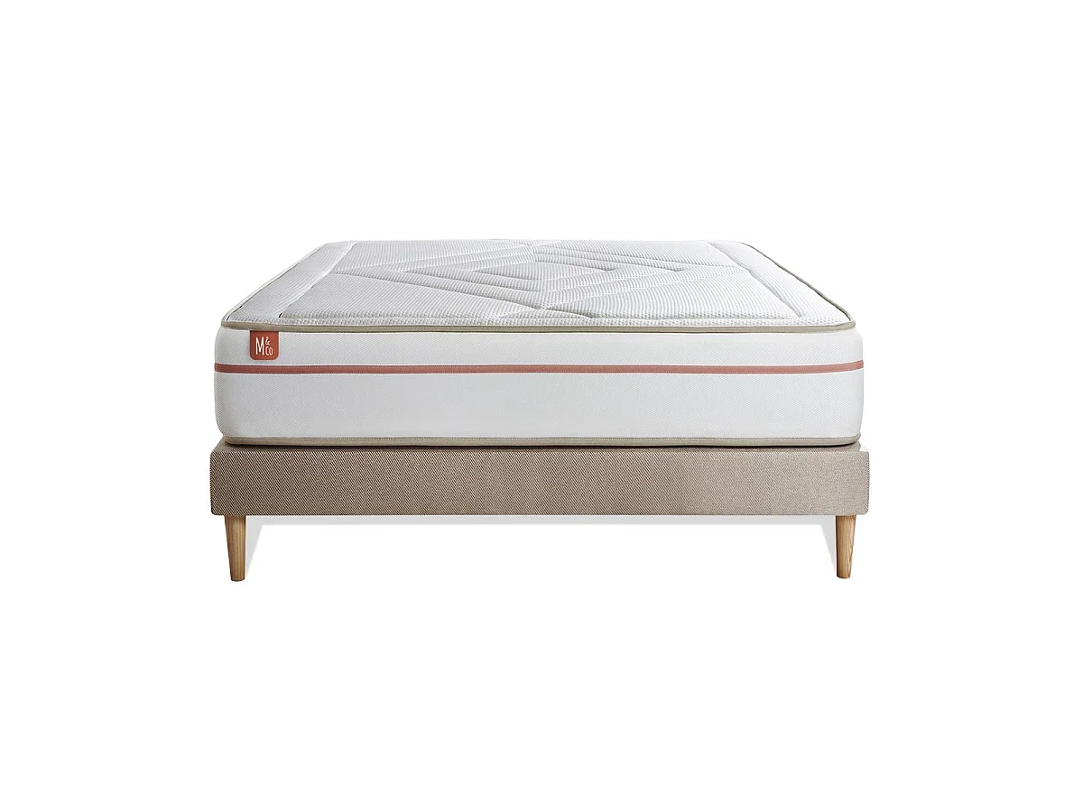 Ensemble LE PAISIBLE 140x200cm Mémoire de forme BioVisco - Ep. 24cm + sommier kit Beige