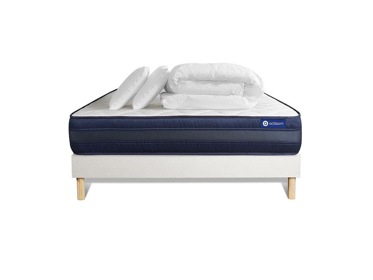 Pack prêt à dormir matelas ACTILATEX TECH 180x200 Mémoire de forme Maxi épaisseur + sommier KIT blanc + 2 oreillers +couette