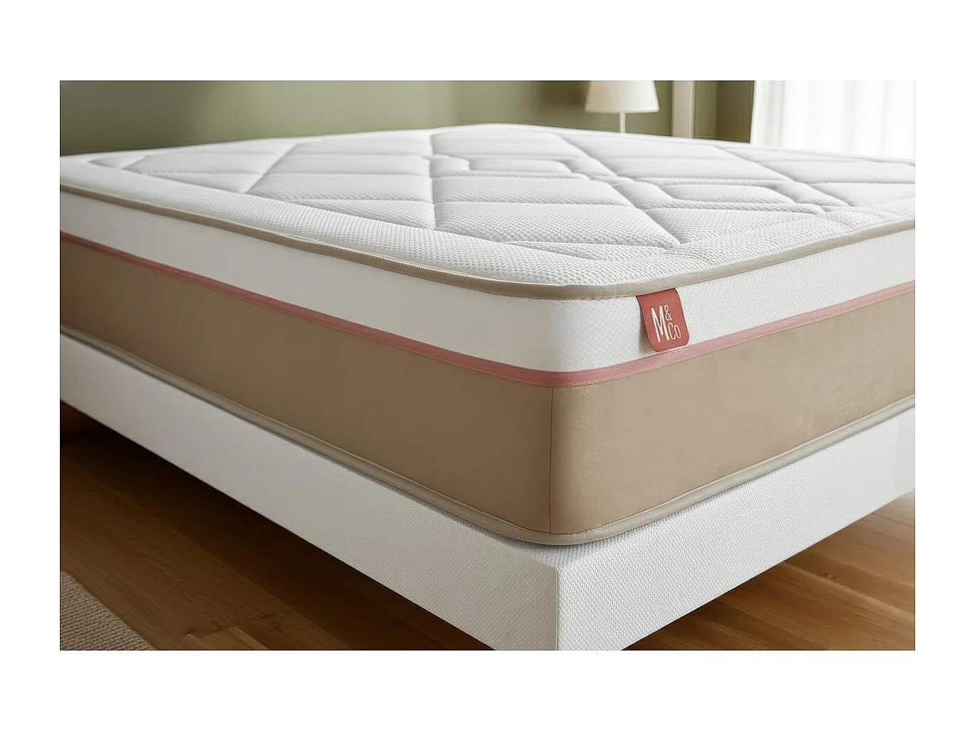 Ensemble LE SOYEUX 90x200cm Ressorts ensachés + Mémoire de forme BioVisco - Ep. 24cm + sommier Beige