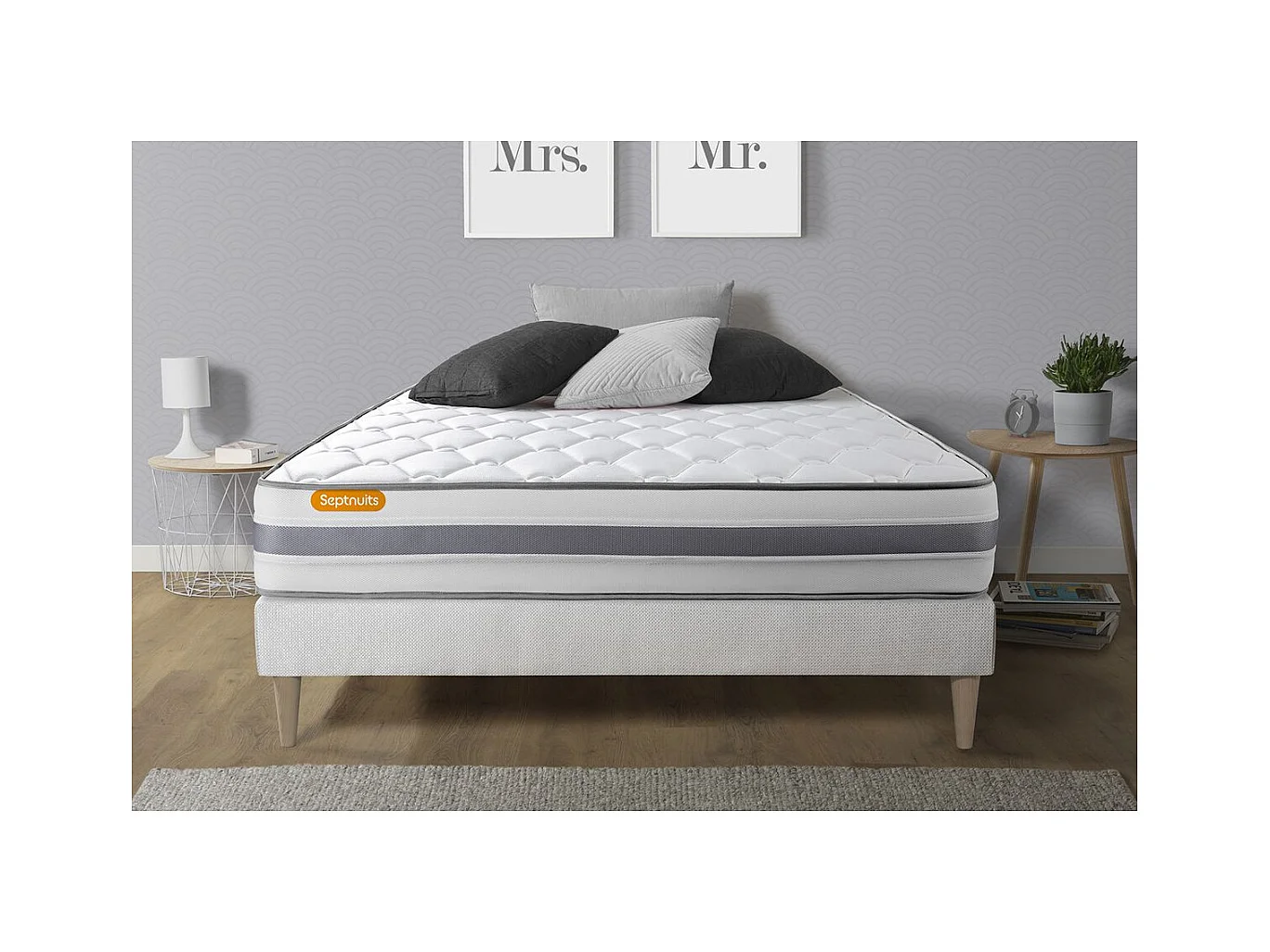 Matelas + sommier kit blanc 140x190 Memo Spring Ressorts ensachés MAXI épaisseur