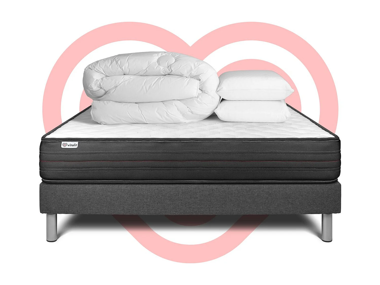 Pack prêt à dormir VITALPOWER 140 x 200 cm sommier Kit gris