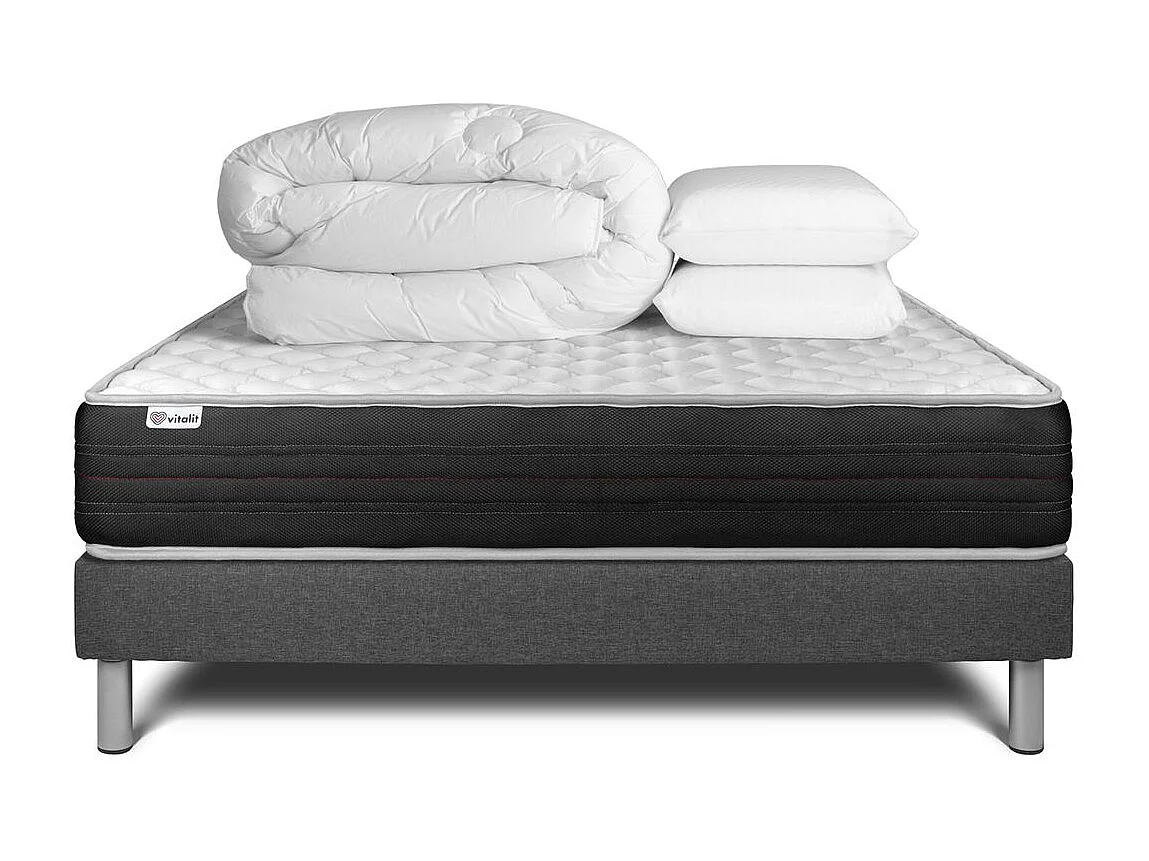 Pack prêt à dormir VITALMEMO ONE 160 x 200 cm sommier Kit gris