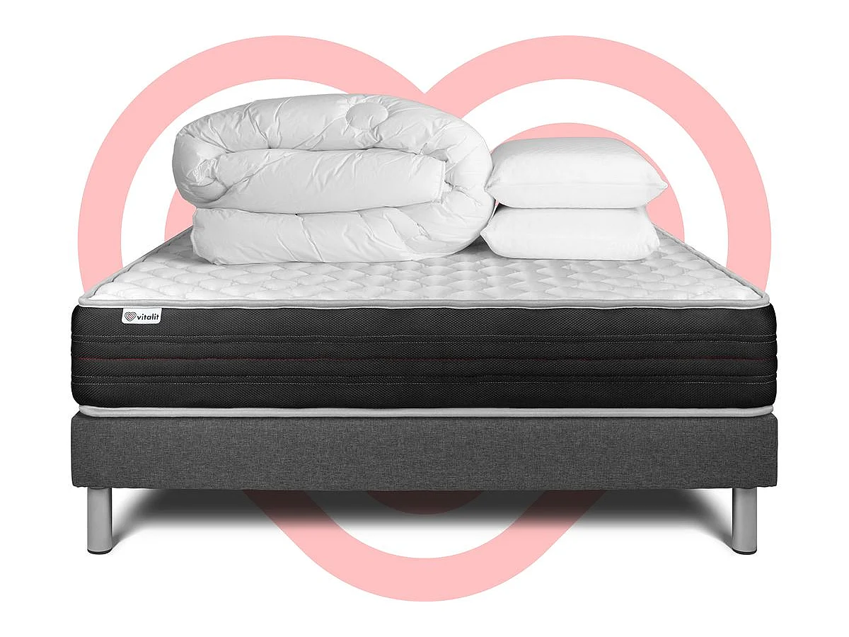 Pack prêt à dormir VITALMEMO ONE 160 x 200 cm sommier Kit gris