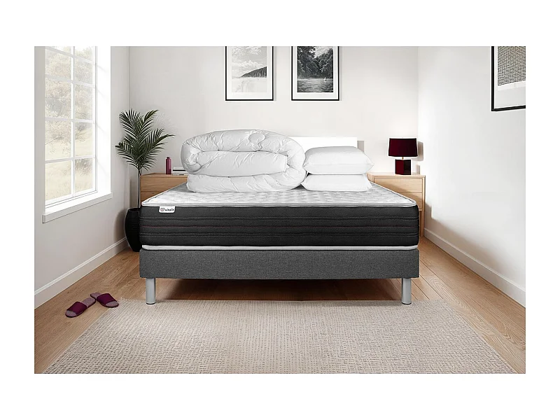 Compleet bedpakket - Matras 160x200 cm + Lattenbodem (kit) + 2 kussens + Dekbed - Vitalmemo One