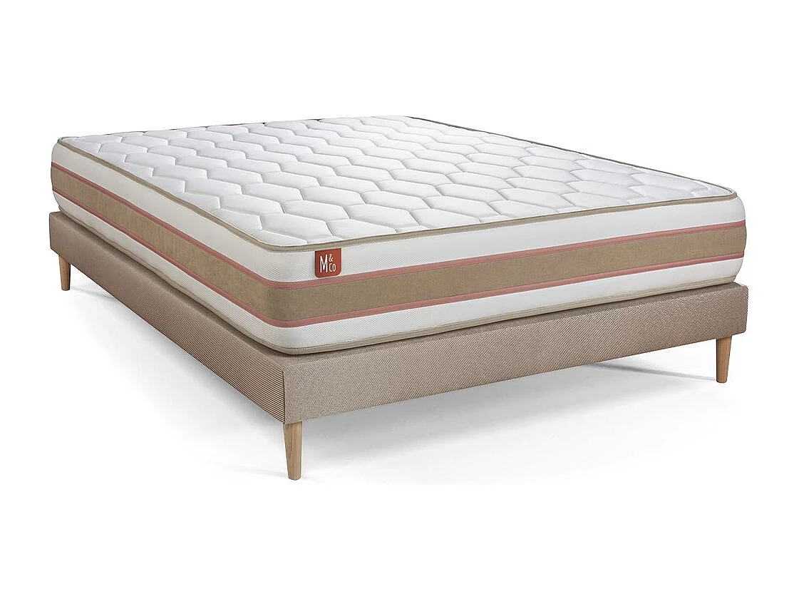 Ensemble LE DÉLICAT 140x200cm Ressorts ensachés + Mémoire de forme 5 zones de confort - Ep. 26cm + sommier Beige