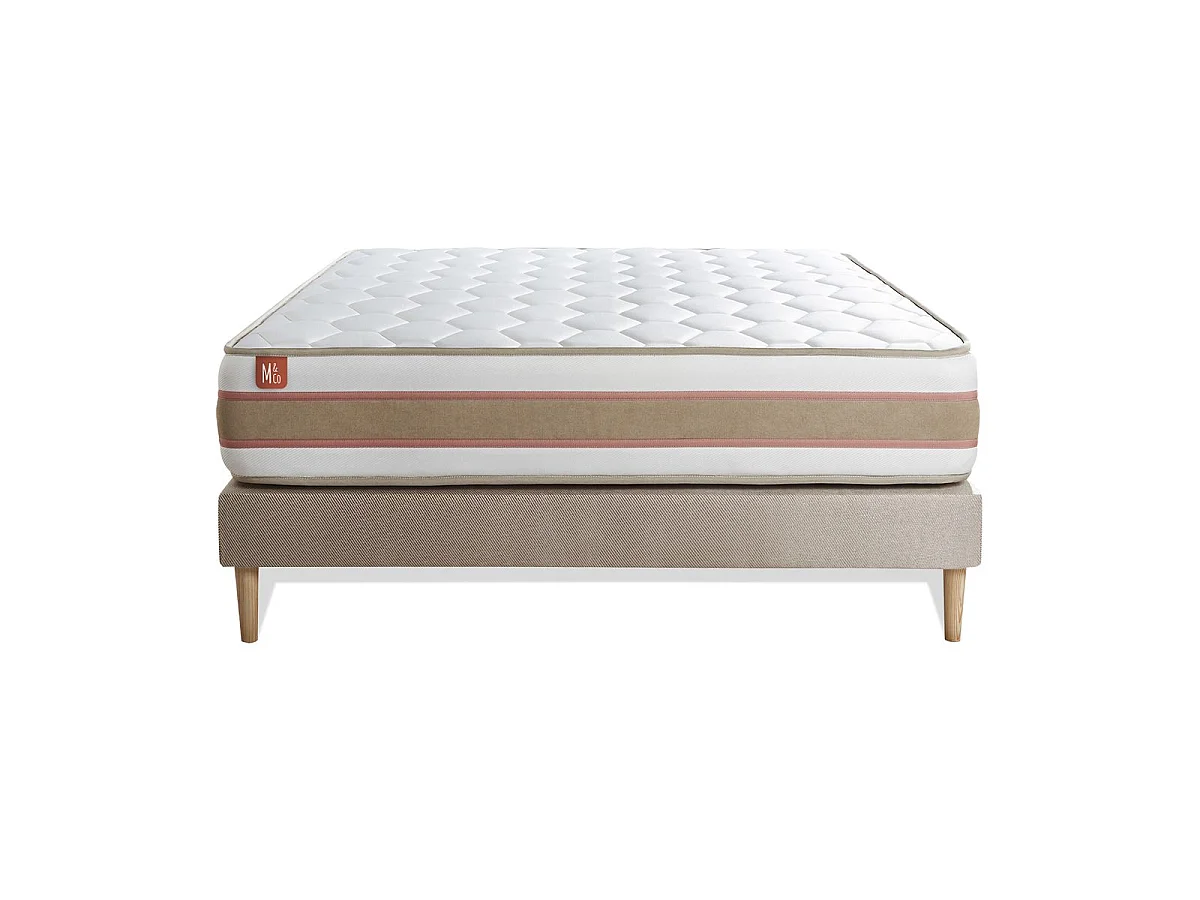 Ensemble LE DÉLICAT 140x200cm Ressorts ensachés + Mémoire de forme 5 zones de confort - Ep. 26cm + sommier Beige