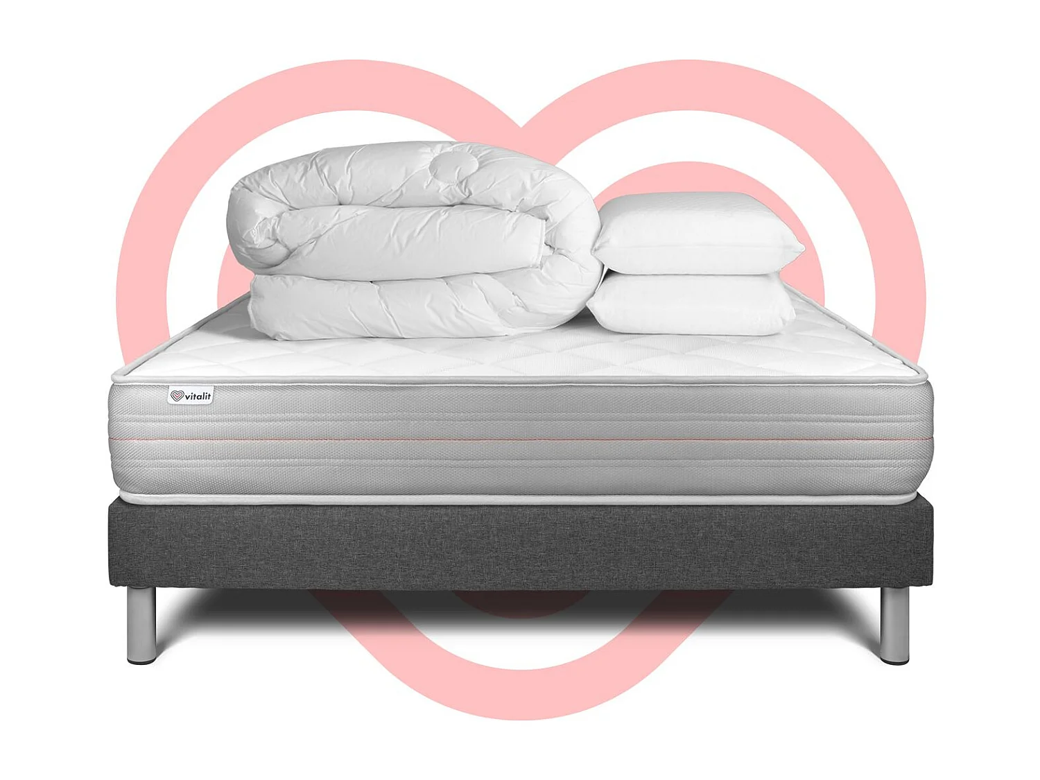 Pack prêt à dormir VITALMEMO 180 x 200 cm sommier Kit gris