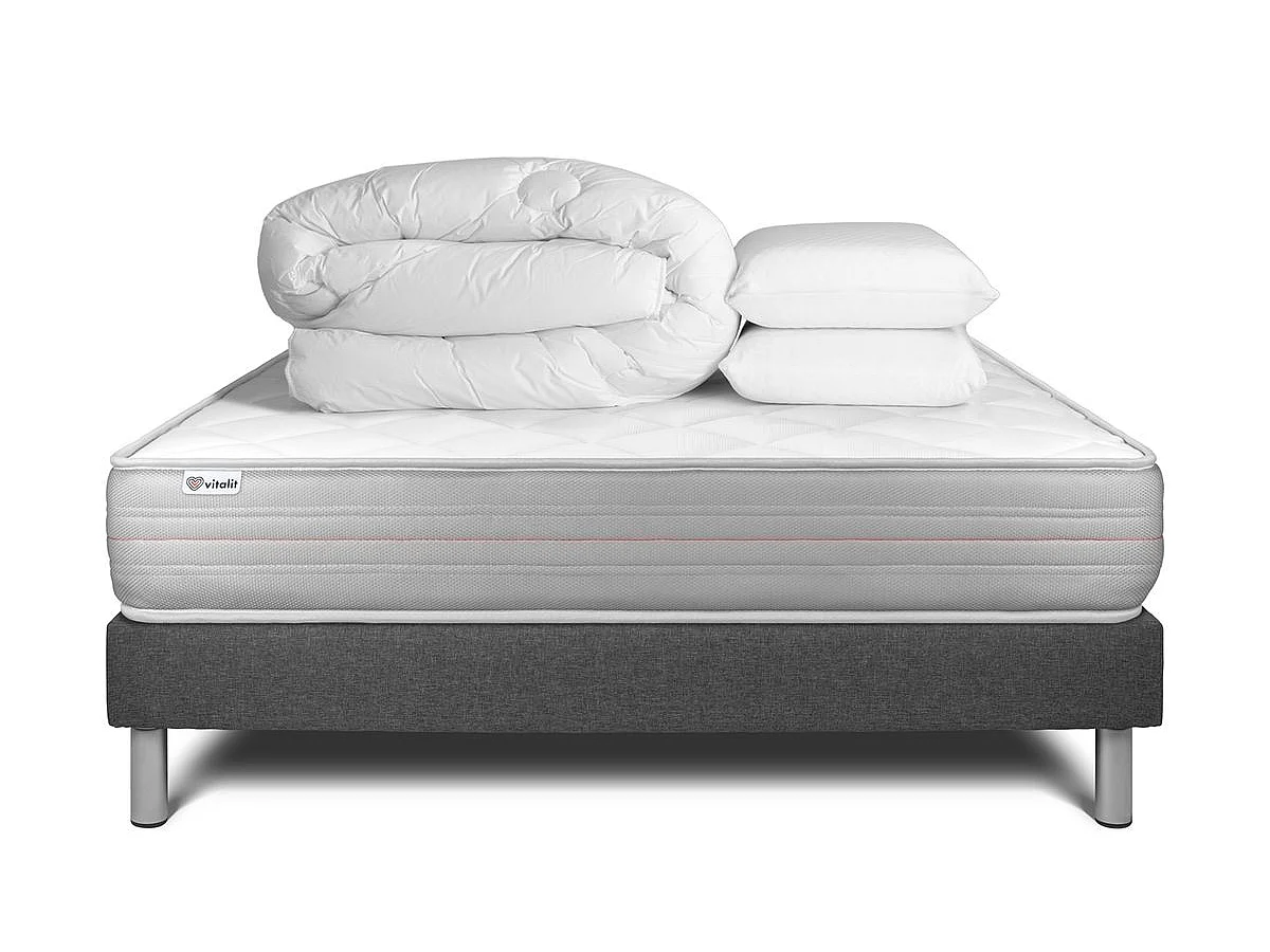Compleet bedpakket - Matras 180x200 cm + Lattenbodem (kit) + 2 kussens + Dekbed - Vitalmemo