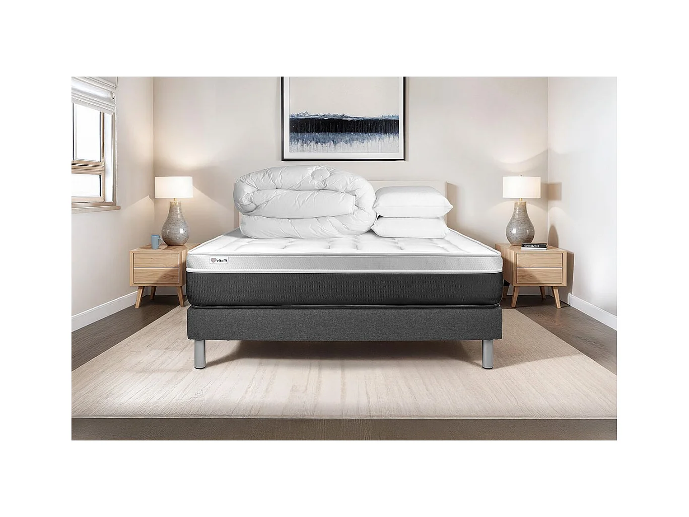 Pack prêt à dormir VITAL SOFT 140 x 200 cm sommier Kit gris