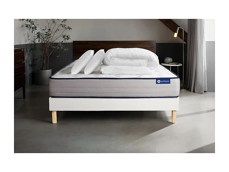 Komplettpaket Bett - Matratze 200x200 cm + Boxspringbett mit Lattenrost (im Set) + 2 Kopfkissen + Bettdecke - Actiflex Form