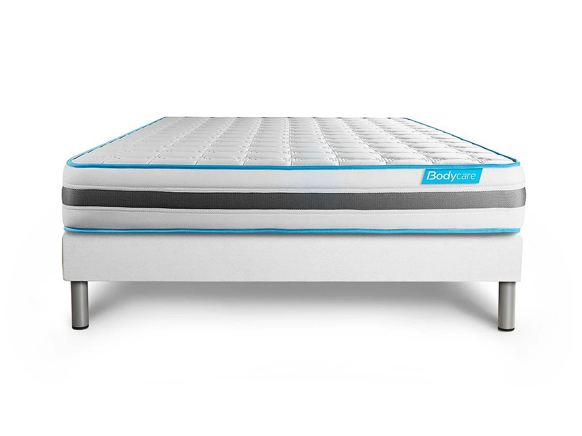 Ensemble 140x200 matelas BodyFlex ressorts ensachés et mémoire de forme + sommier kit blanc