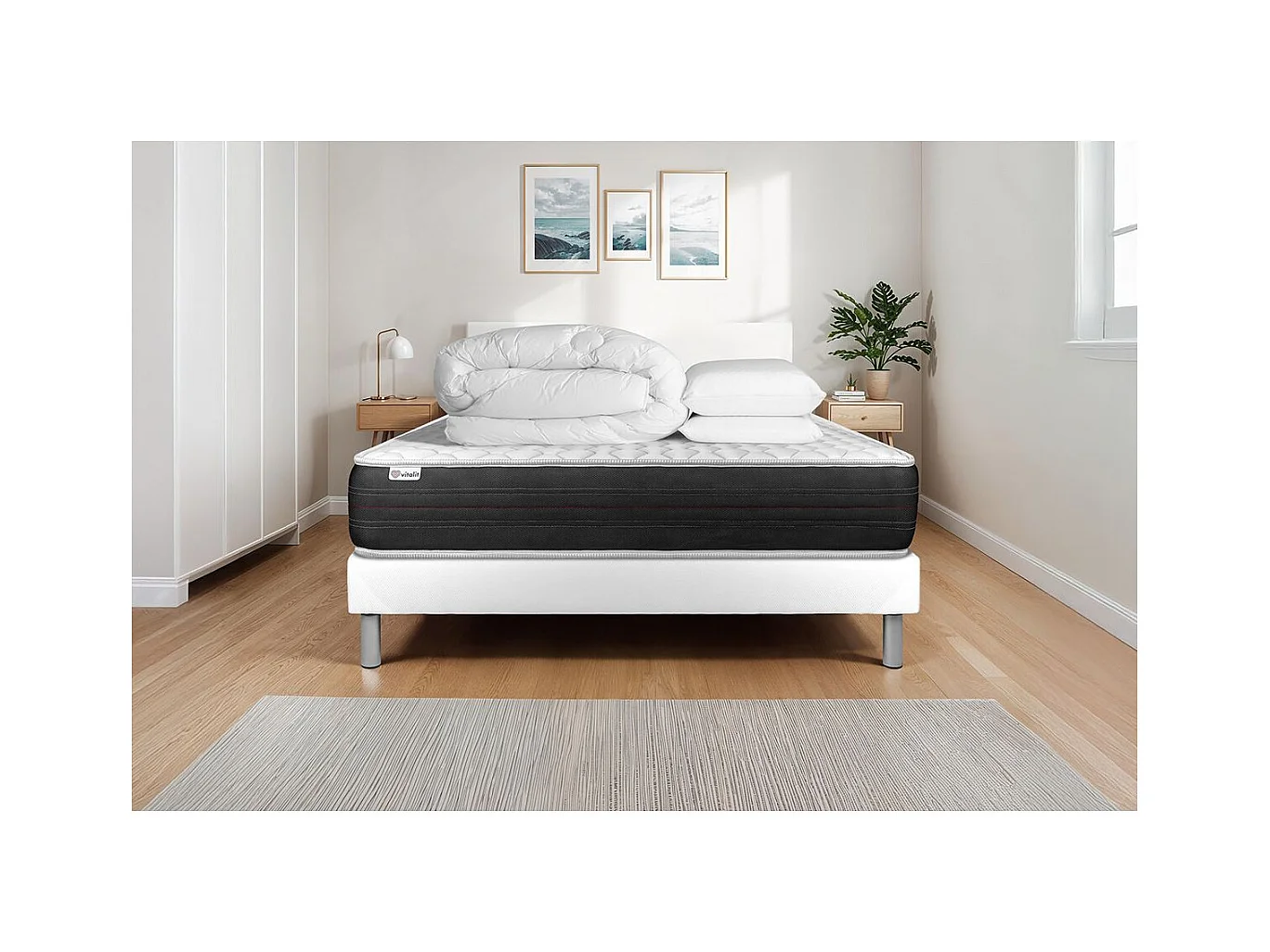 Pack prêt à dormir VITALSPRING 200 x 200 cm sommier Kit blanc