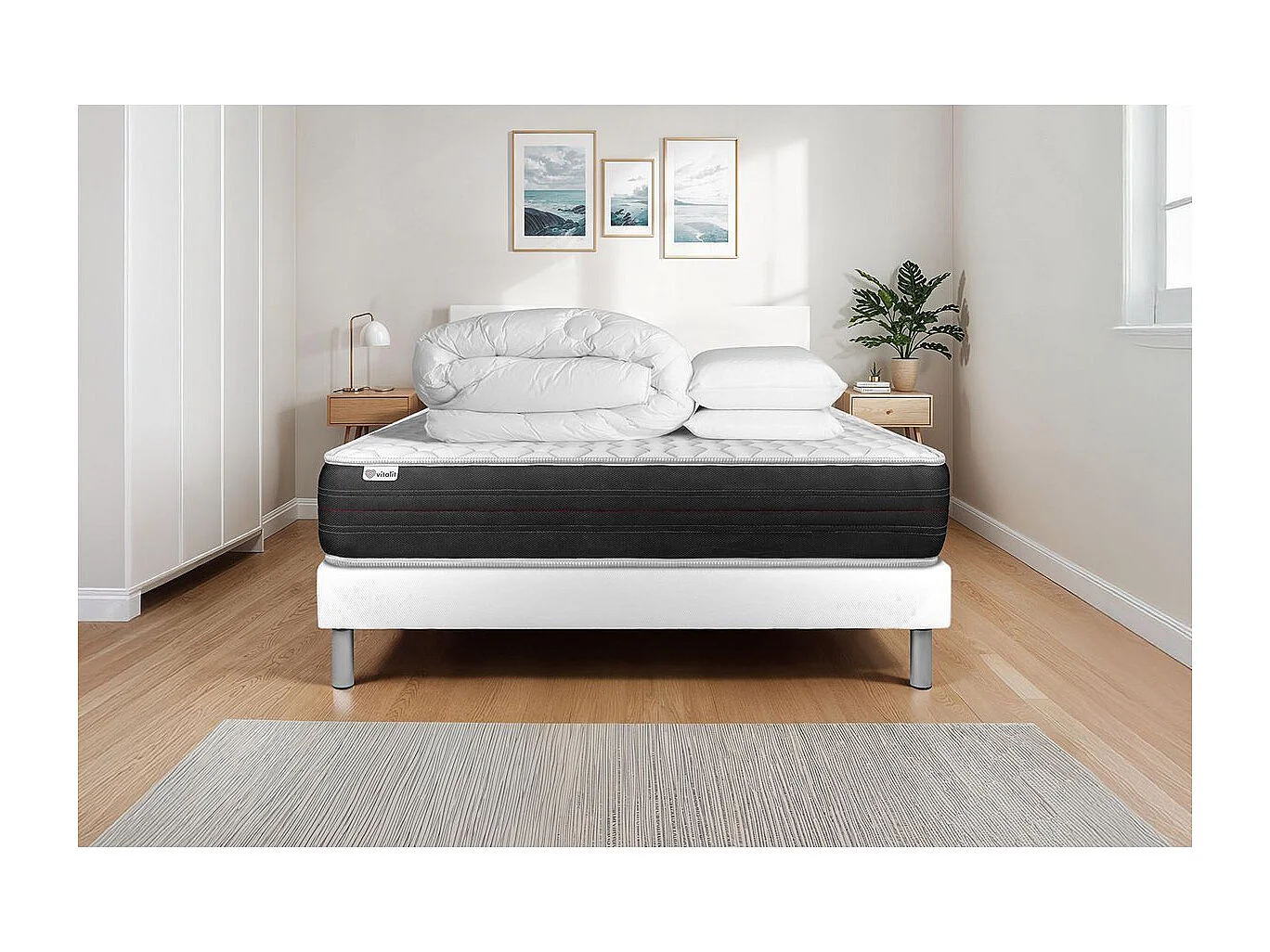 Pack prêt à dormir VITALSPRING 200 x 200 cm sommier Kit blanc