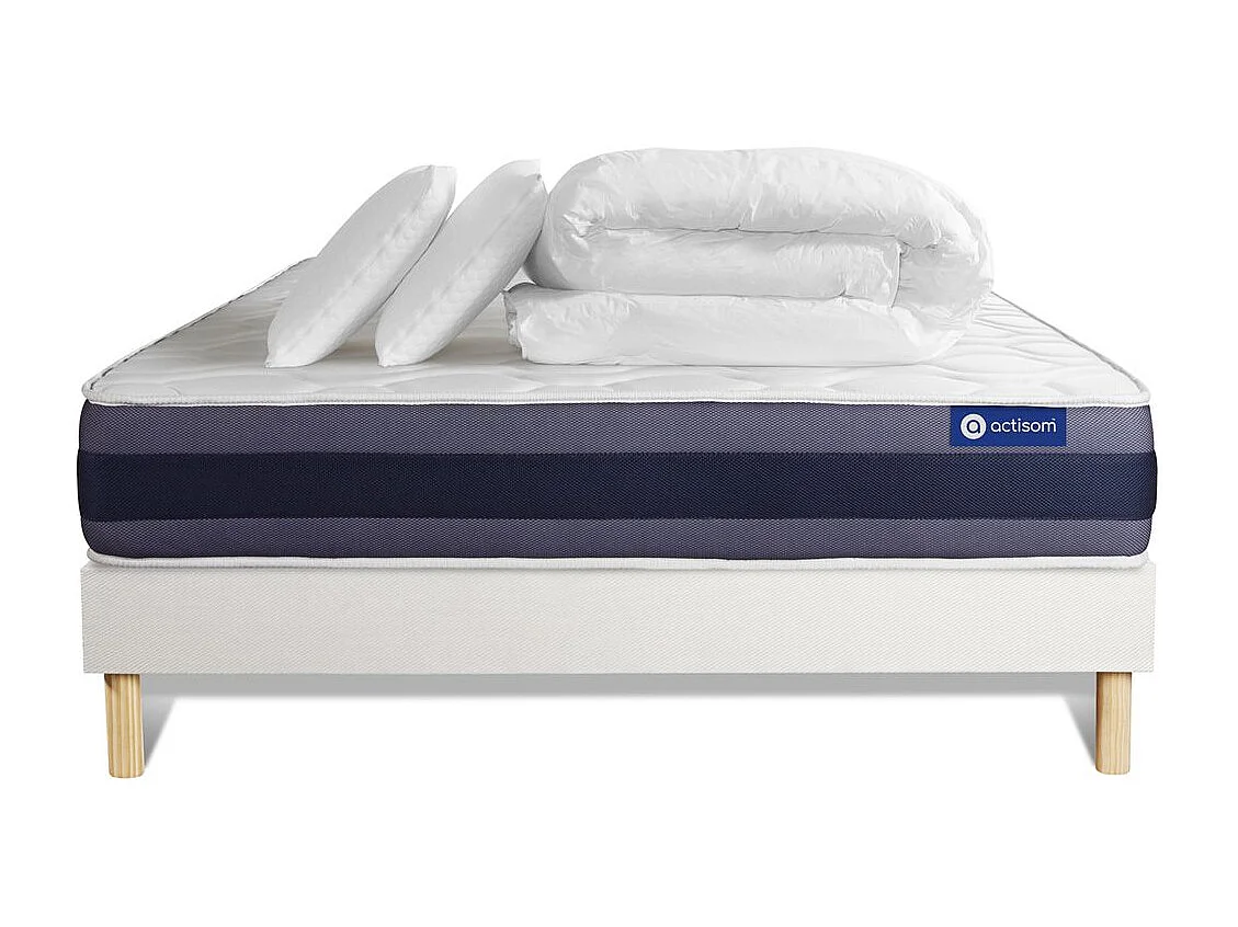 Pack cama completa - Colchón 160x200cm + Somier con láminas (kit) + 2 almohadas + Edredón - Actilatex Morpho