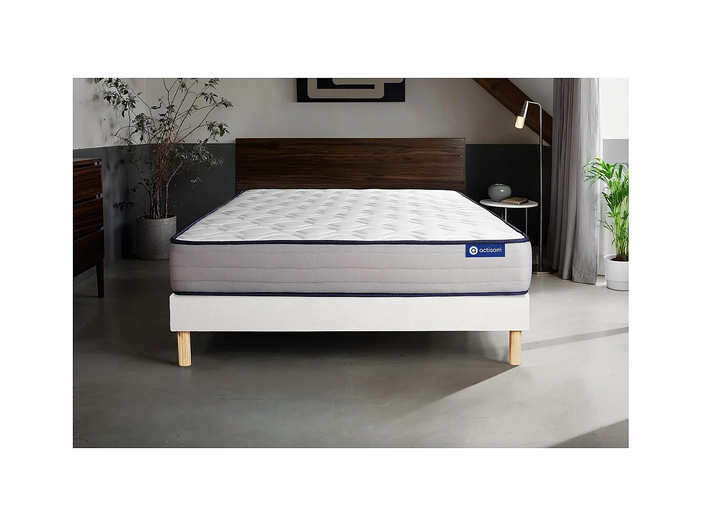 Ensemble matelas Latex et Mémoire de forme ACTILATEX FORM 140x200 cm 5zones de confort + sommier KIT blanc