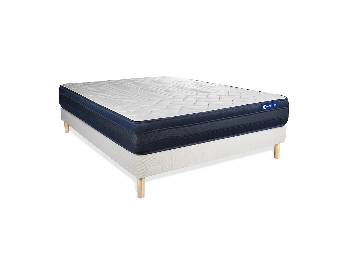 Ensemble matelas ACTIFLEX TECH 200x200 Mémoire de forme Maxi épaisseur 5zones de confort + sommier KIT blanc