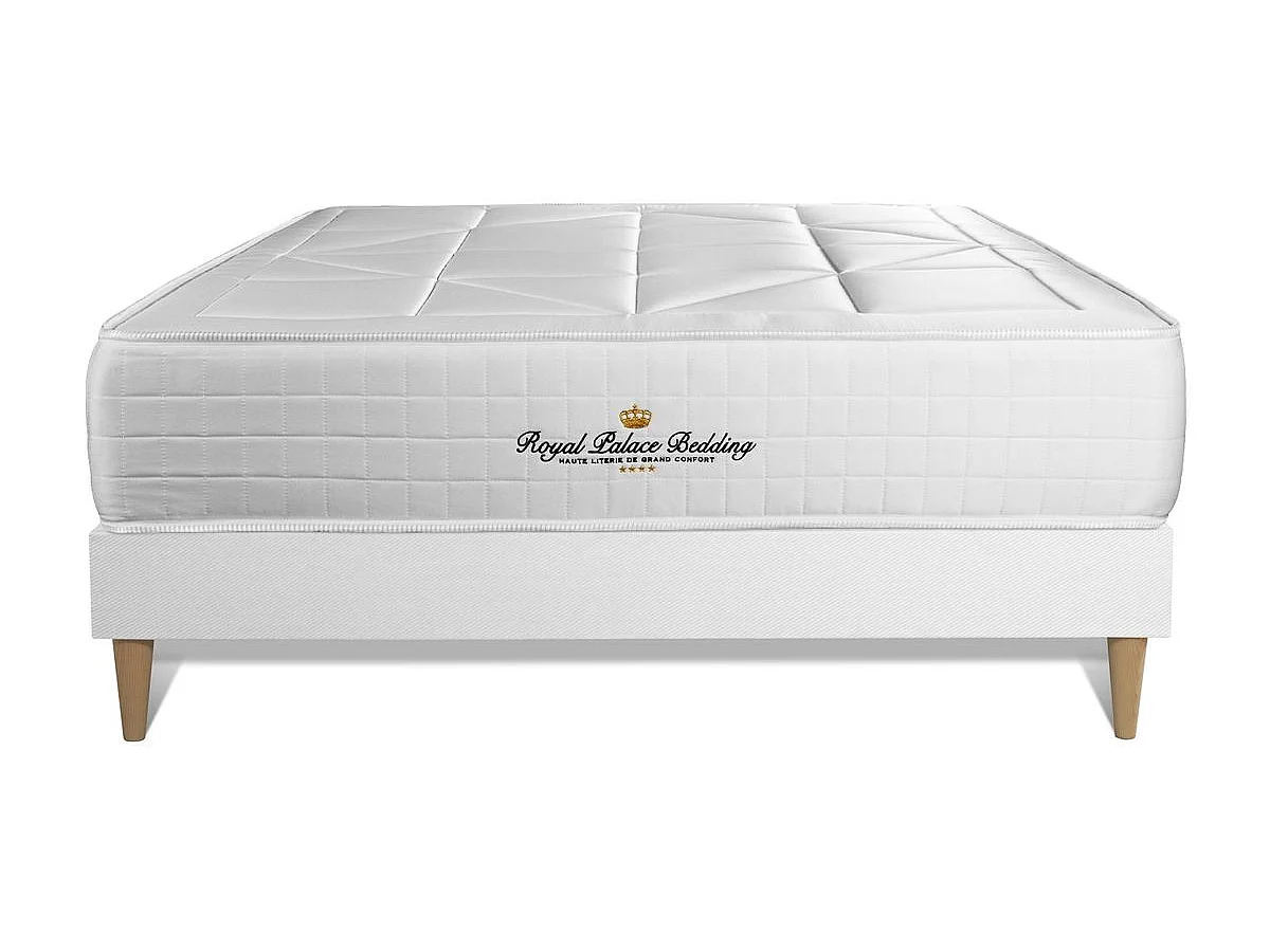 Ensemble matelas ressorts ensachés + mémoire de forme maxi épaisseur Windsor 200x200 sommier KIT blanc