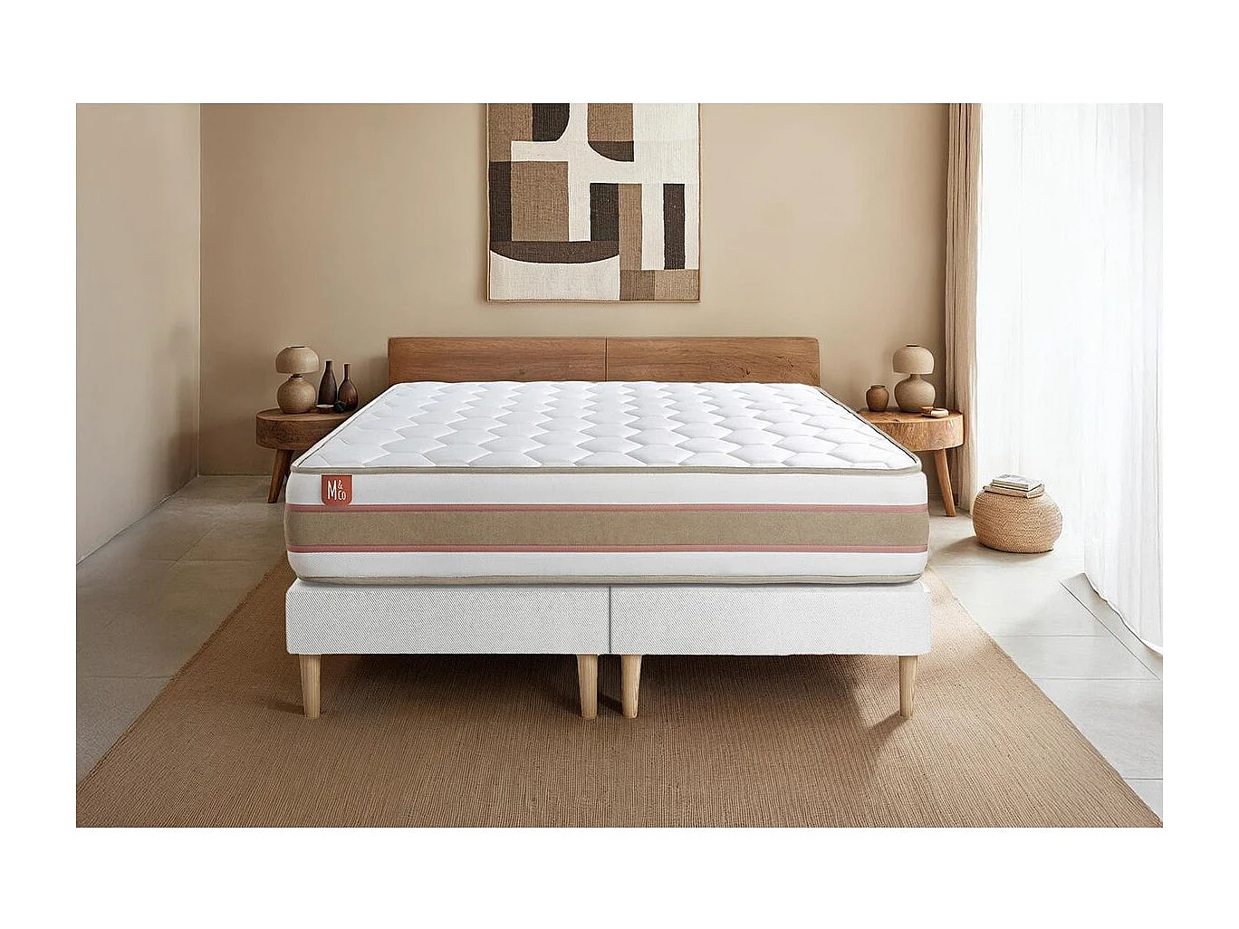 Pack prêt à dormir matelas LE DÉLICAT 160x200 Ressorts ensachés et Mémoire de forme + double sommiers Blanc
