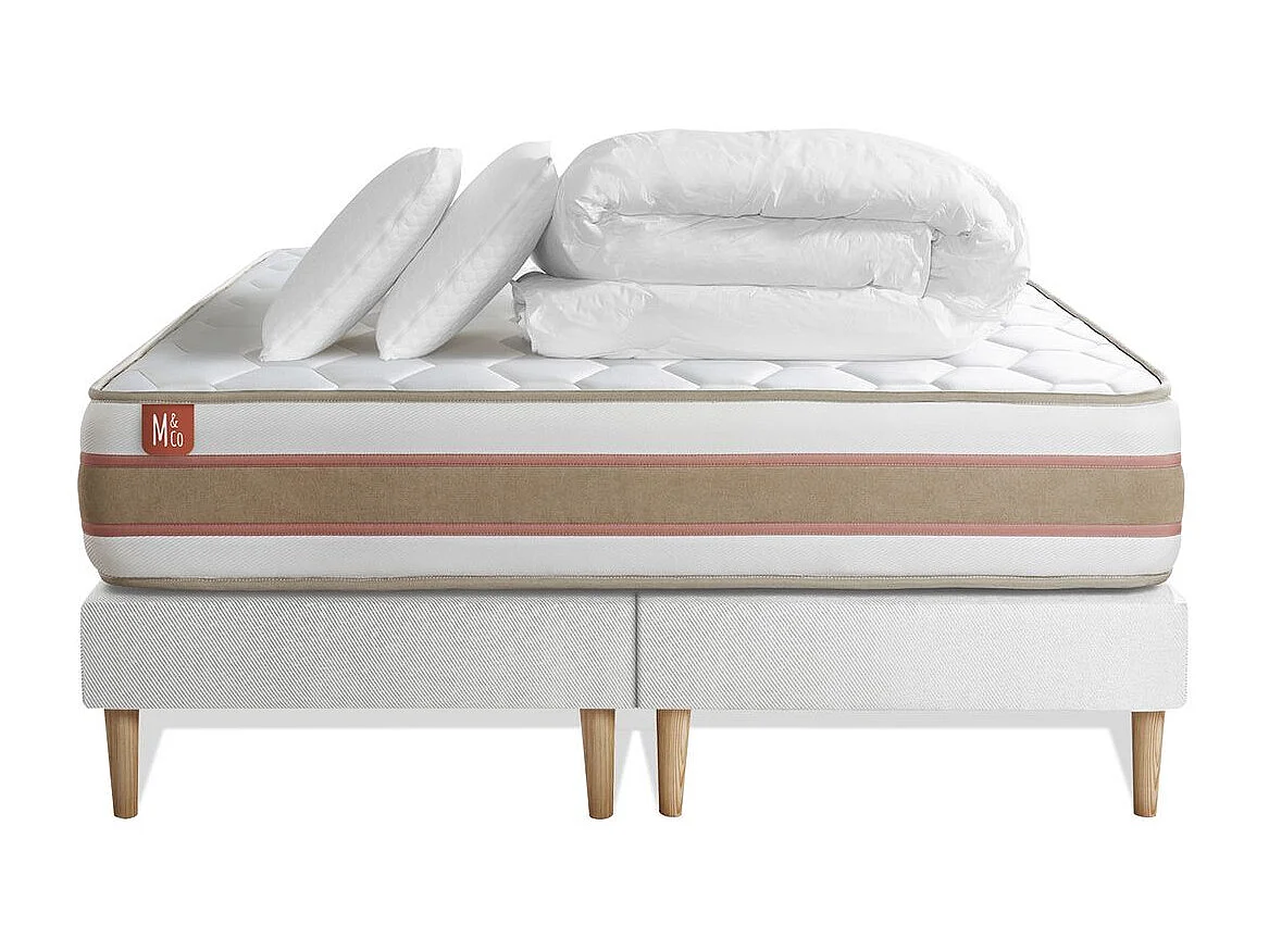 Pack prêt à dormir matelas LE DÉLICAT 160x200 Ressorts ensachés et Mémoire de forme + double sommiers Blanc