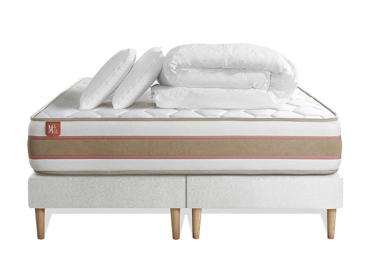 Pack prêt à dormir matelas LE DÉLICAT 160x200 Ressorts ensachés et Mémoire de forme + double sommiers Blanc