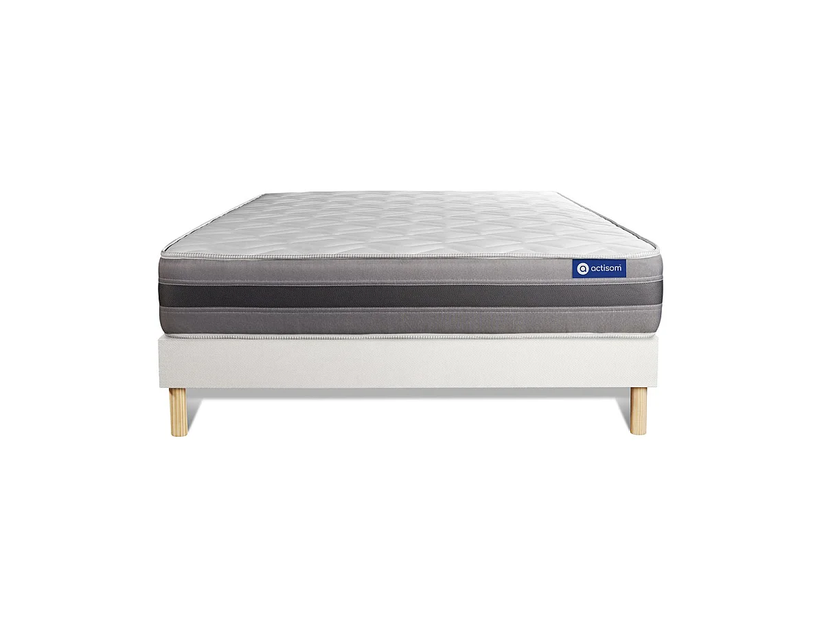 Ensemble matelas ACTIMEMO RELAX mémoire de forme 200x200 cm Maxi épaisseur 5zones de confort + sommier KIT blanc