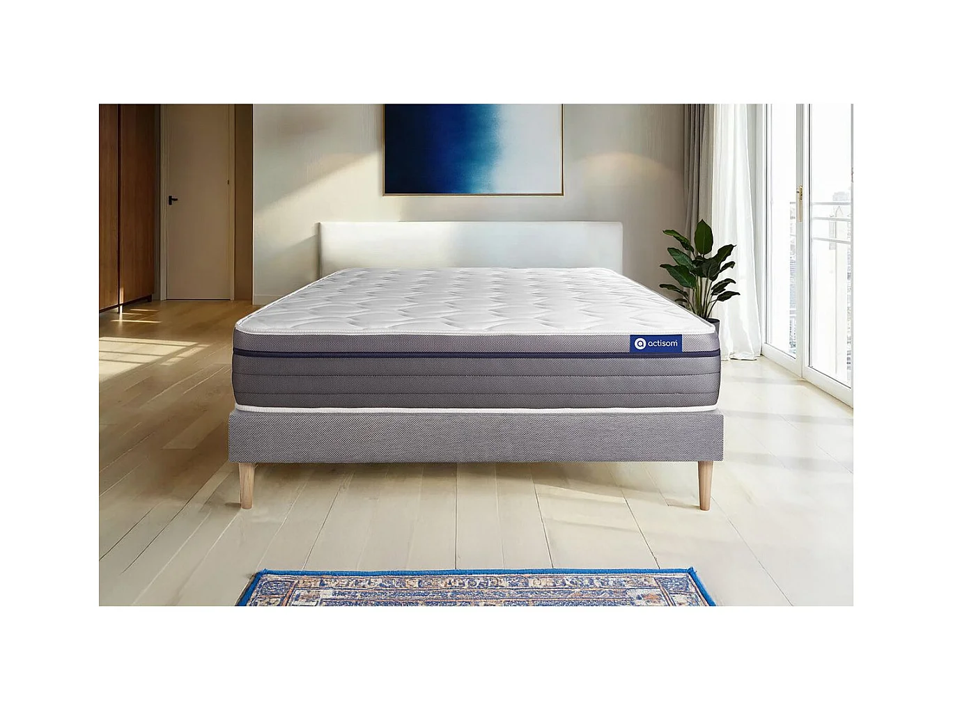 Ensemble matelas Latex+Mémoire de forme ACTILATEX ZEN 160x200 Maxi épaisseur 7zones de confort + sommier KIT gris