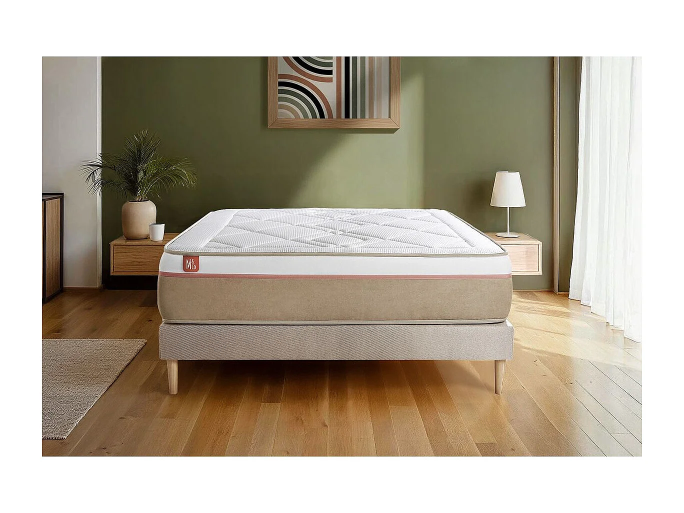 Ensemble LE SOYEUX 90x190cm Ressorts ensachés + Mémoire de forme BioVisco - Ep. 24cm + sommier kit Beige