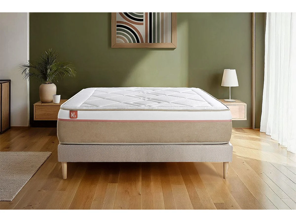 Ensemble LE SOYEUX 90x190cm Ressorts ensachés + Mémoire de forme BioVisco - Ep. 24cm + sommier kit Beige
