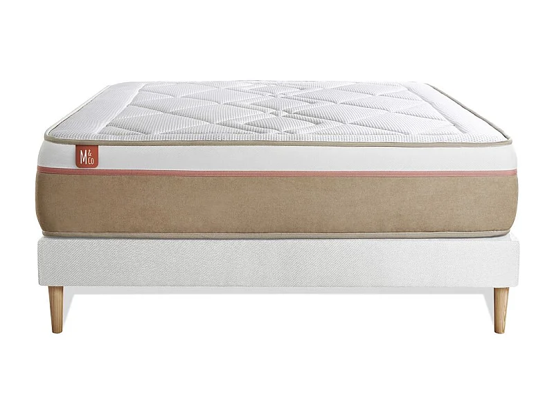 Ensemble LE SOYEUX 200x200cm Ressorts ensachés + Mémoire de forme BioVisco - Ep. 24cm + sommier kit Blanc