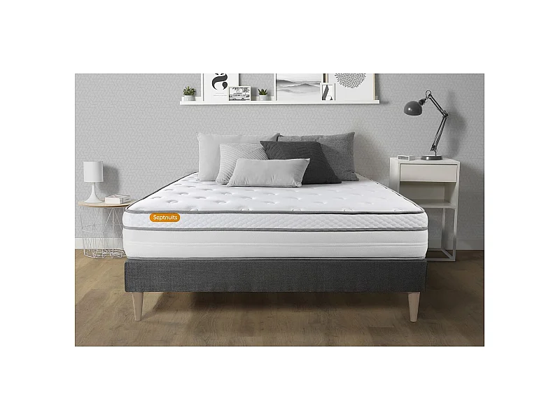 Matelas + sommier kit gris 160x200 Memo Luxe Ressorts ensachés + mémoire de forme MAXI épaisseur