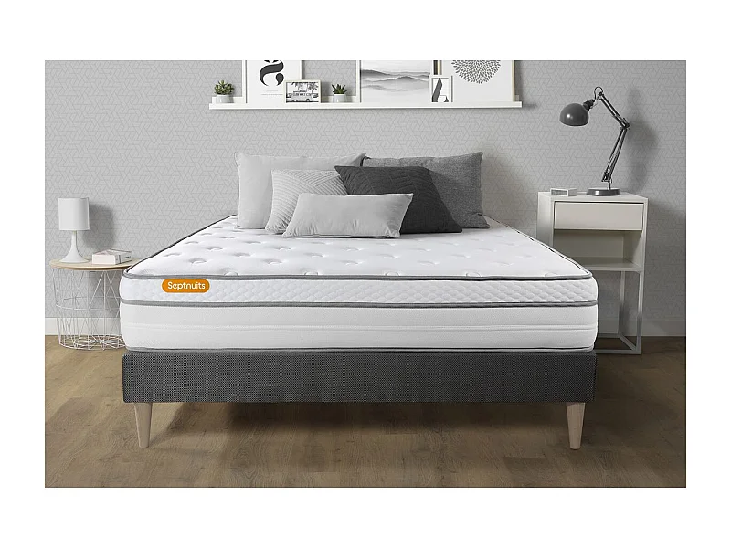 Matelas + sommier kit gris 160x200 Memo Luxe Ressorts ensachés + mémoire de forme MAXI épaisseur