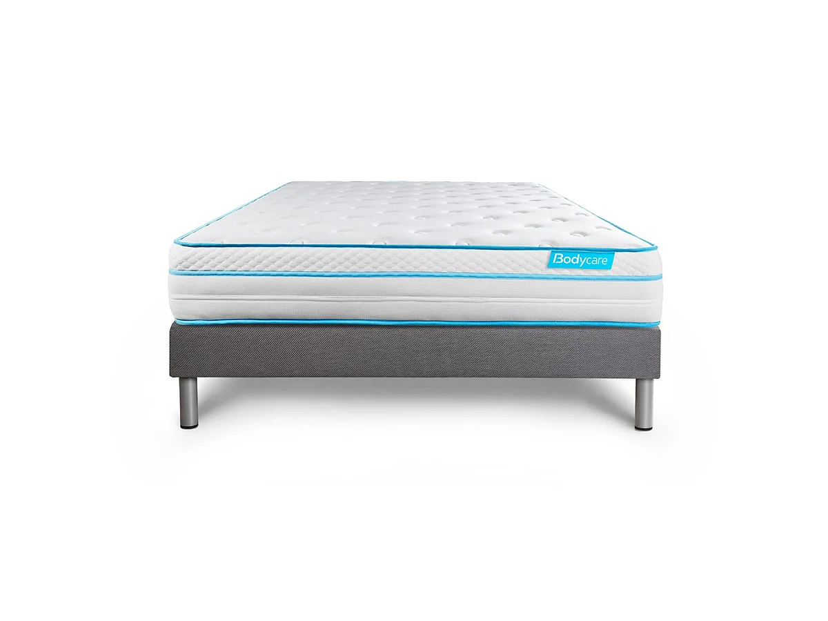Ensemble 90x200 matelas BodyMax micro ressorts ensachés et mémoire de forme + sommier kit gris