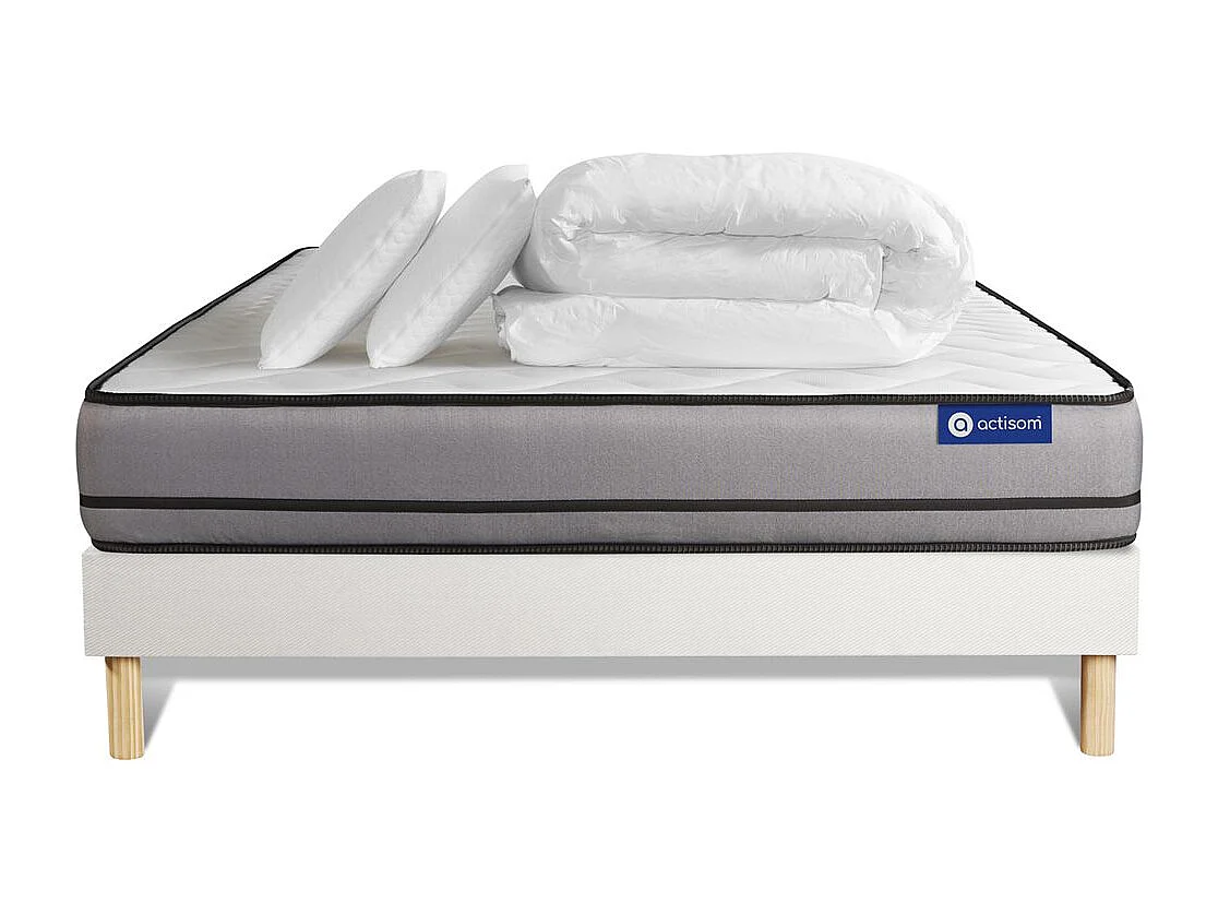 Pacchetto letto completo - Materasso 180x200cm + Box spring con doghe (kit) + 2 cuscini + Piumone - Actilatex Night
