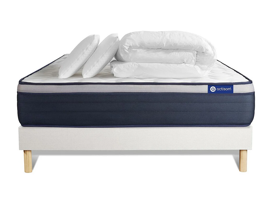 Pack prêt à dormir matelas Latex + Mémoire de forme ACTILATEX MAX 180x200 cm + sommier KIT blanc + 2 oreillers + couette