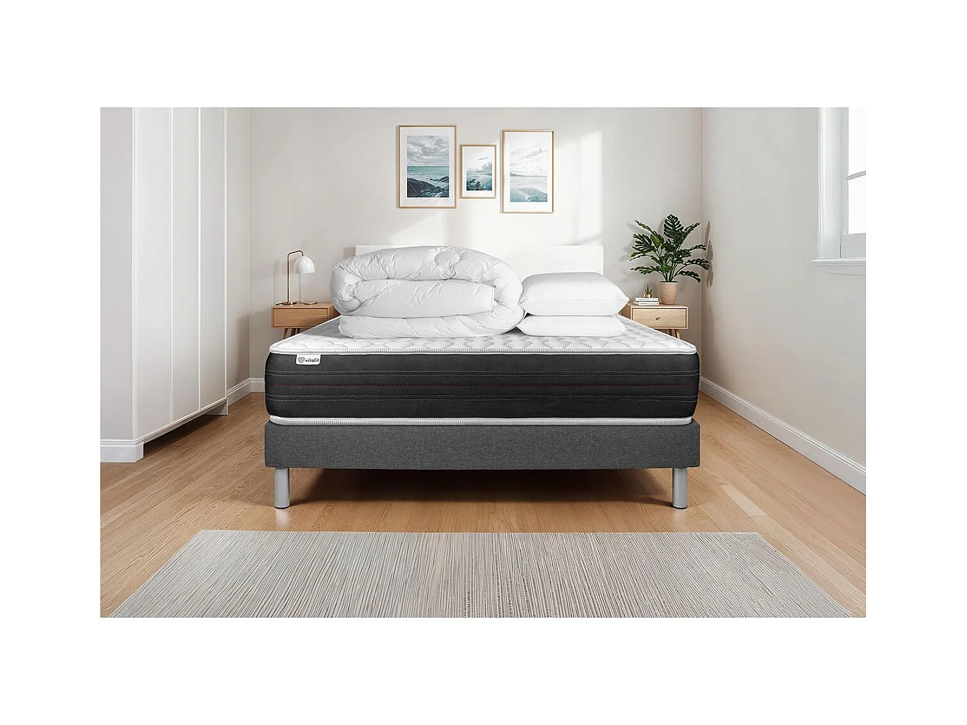 Compleet bedpakket - Matras 140x200 cm + Lattenbodem (kit) + 2 kussens + Dekbed - Vitalspring