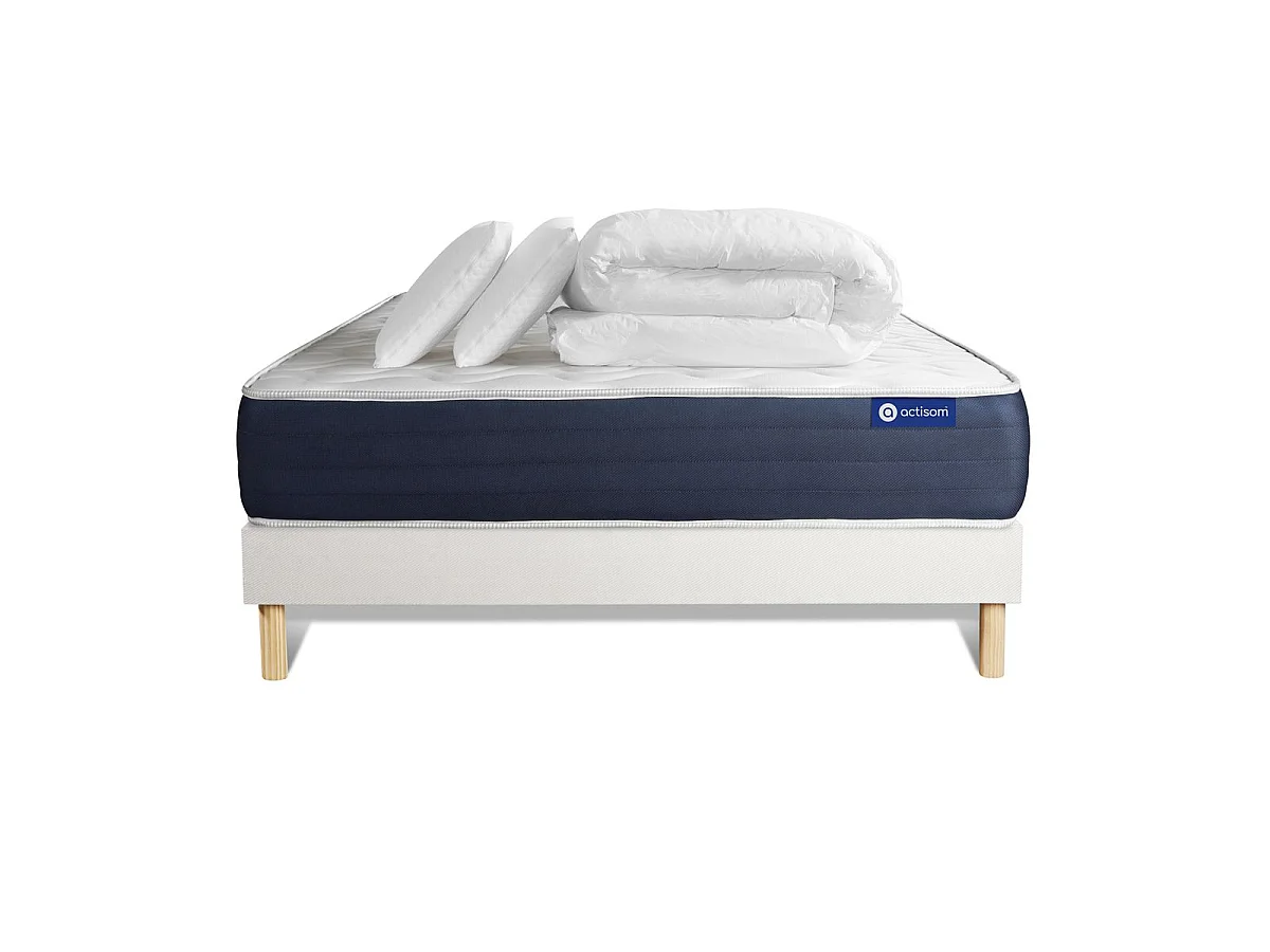 Komplettpaket Bett - Matratze 180x200 cm + Boxspringbett mit Lattenrost (im Set) + 2 Kopfkissen + Bettdecke - Actilatex Sleep