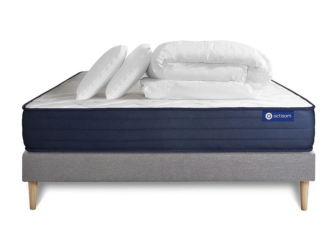 Pack prêt à dormir matelas ACTILATEX LIFE 140x190 cm Latex et Mémoire de forme + sommier KIT gris + 2 oreillers + couette