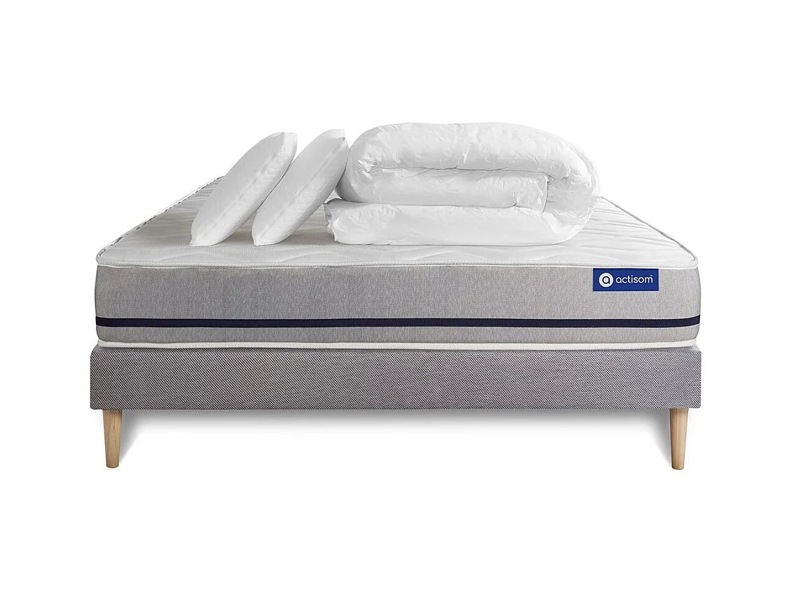 Pacchetto letto completo - Materasso 200x200cm + Box spring con doghe (kit) + 2 cuscini + Piumino - Actimemo Soft