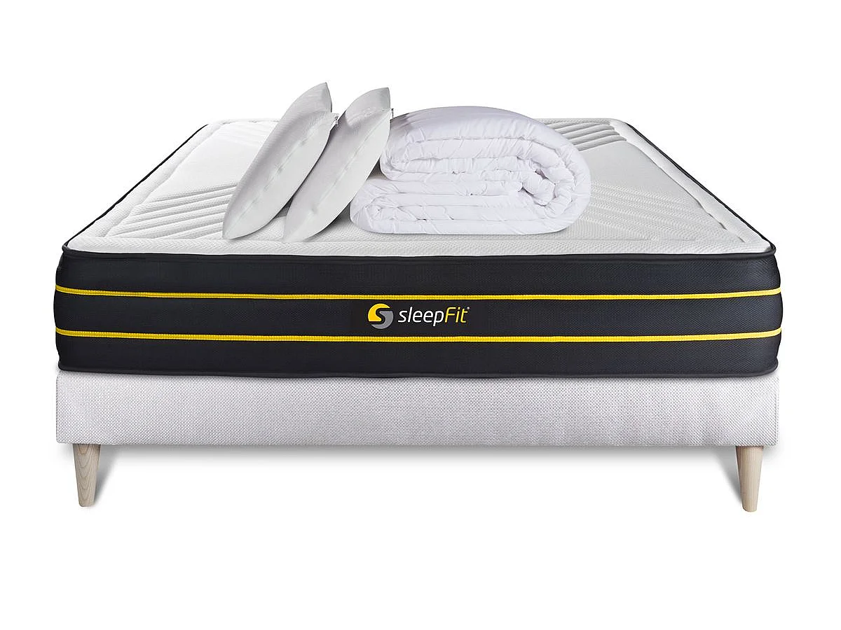 Pacchetto letto completo - Materasso 160x200cm + Box spring con doghe (kit) + 2 cuscini + Piumino - Ultra