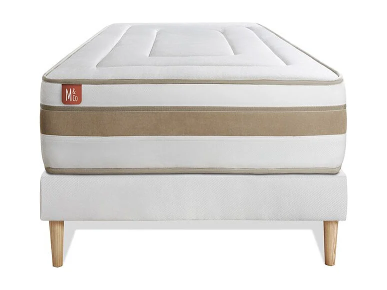 Ensemble LE RAFFINÉ 90x190cm Ressorts ensachés + Mémoire de forme BioVisco - Maxi épaisseur 26cm + sommier Blanc