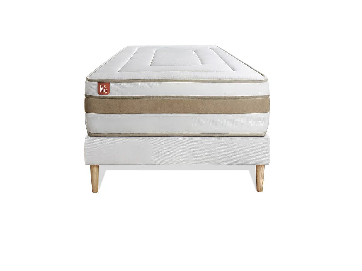 Ensemble LE RAFFINÉ 90x190cm Ressorts ensachés + Mémoire de forme BioVisco - Maxi épaisseur 26cm + sommier Blanc