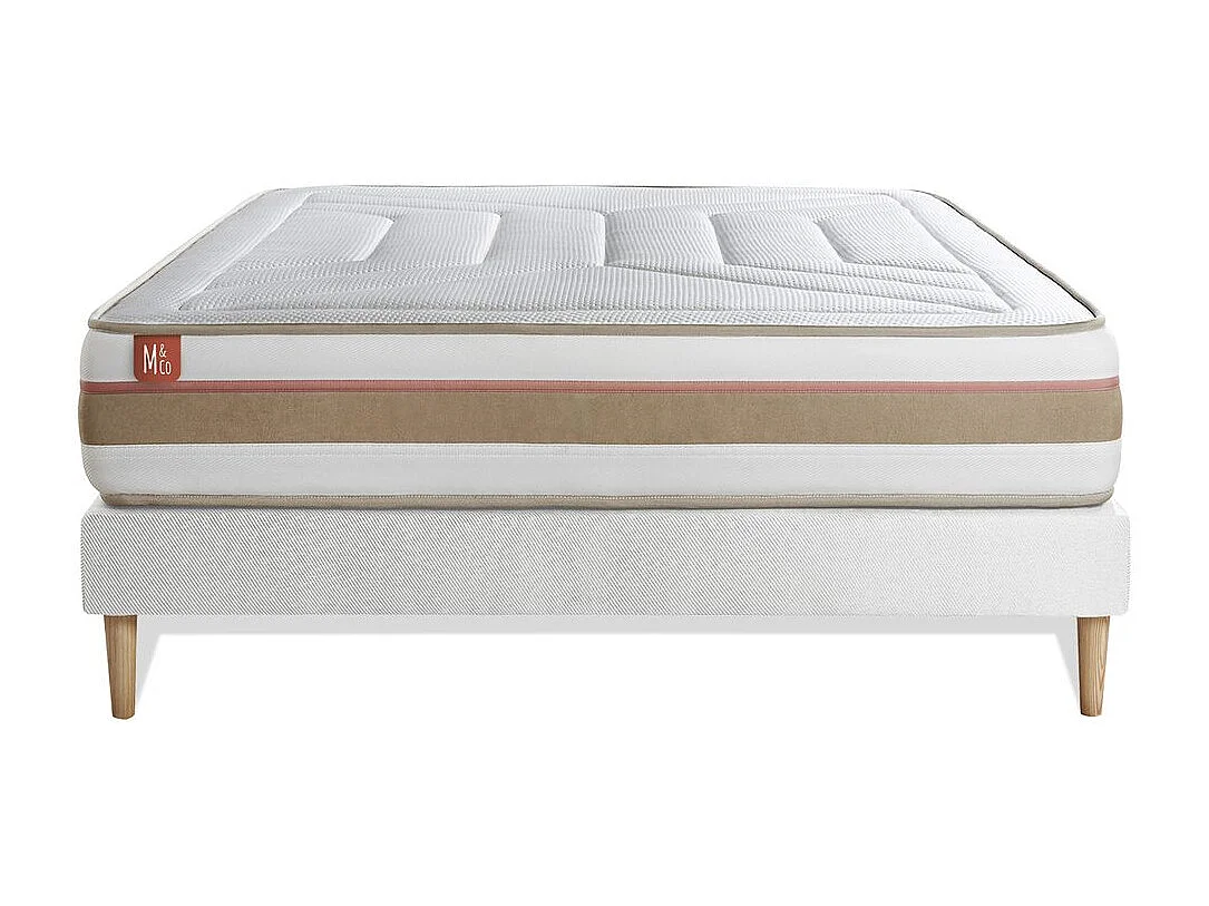 Ensemble LE TENDRE 180x200cm Ressorts ensachés + Mémoire de forme 7 zones de confort - Ep. 28cm + sommier kit Blanc