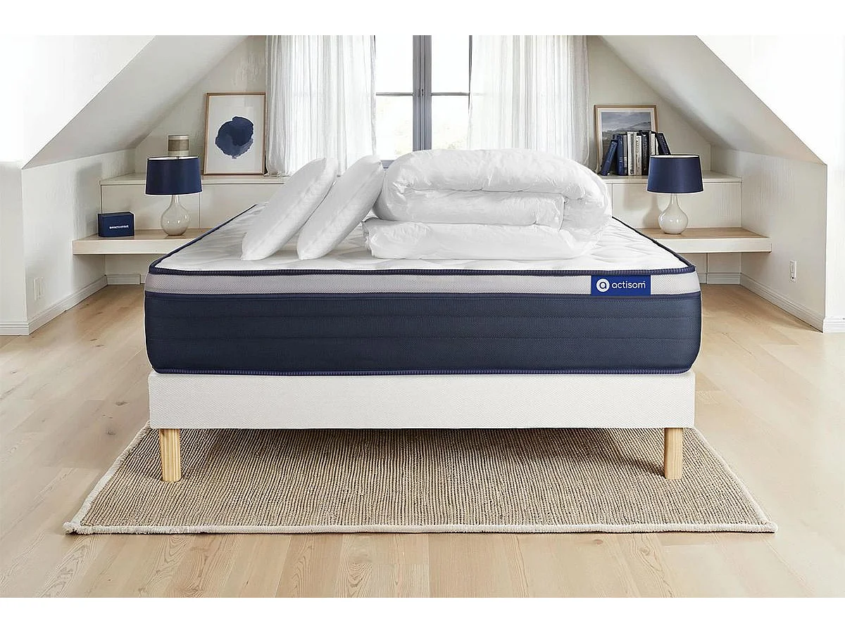 Compleet bedpakket - Matras 140x190 cm + Boxspring met lattenbodem (in kit) + 2 kussens + Dekbed - Actiflex Max