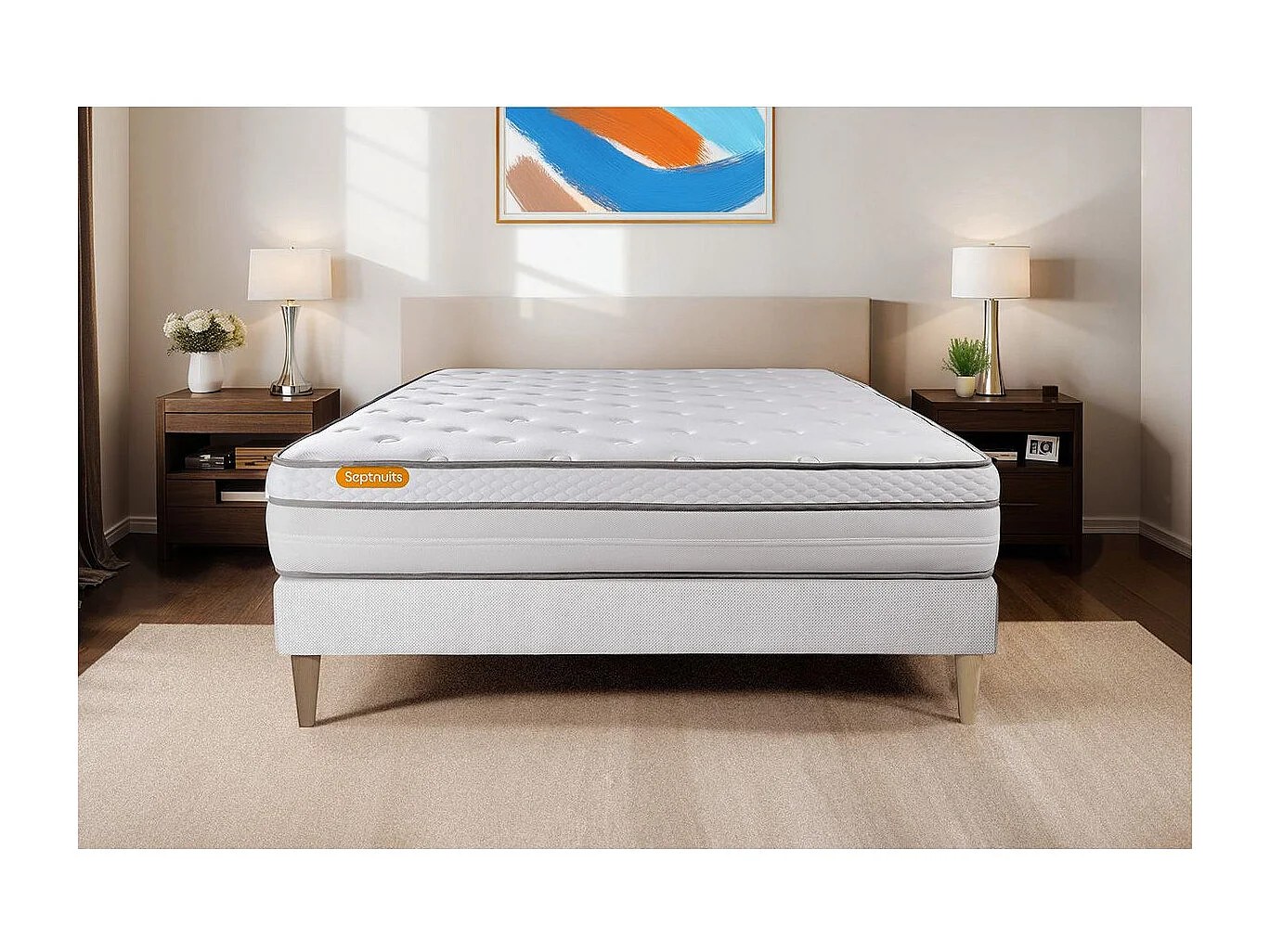 Matelas + sommier 90x190 Memo Luxe Ressorts ensachés + mémoire de forme 5 zones de confort MAXI épaisseur